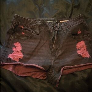 Blackheart Black and Pink Distressed Jean Shorts